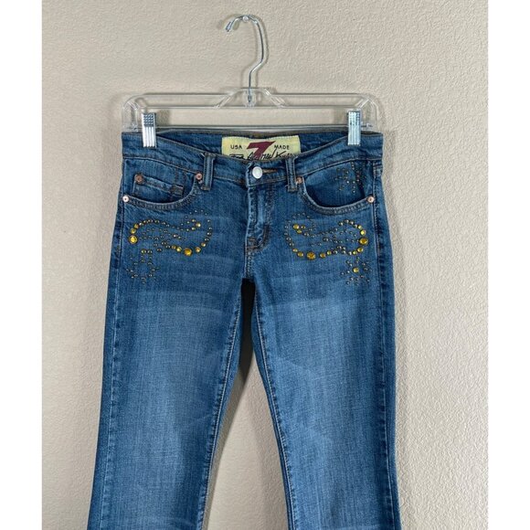Vtg 7 For All Mankind Bootcut Jeans Women's The Great Wall of China Rhinestones - Picture 2 of 9